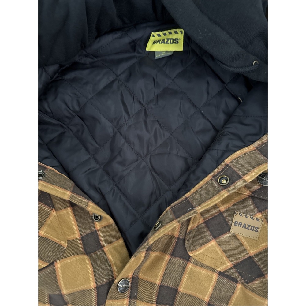 Men's Brazos Workwear Blacksmith Hooded Flannel Jacket Duck Brown Check Small - Picture 5 of 5